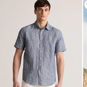 Quince European Linen Relaxed Short Sleeve  chambray stripe